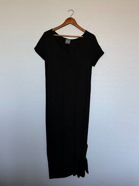 Maxi Summer Spring Dress with a Slit at Bottom Left with a Tie Bow U-Neck Soft